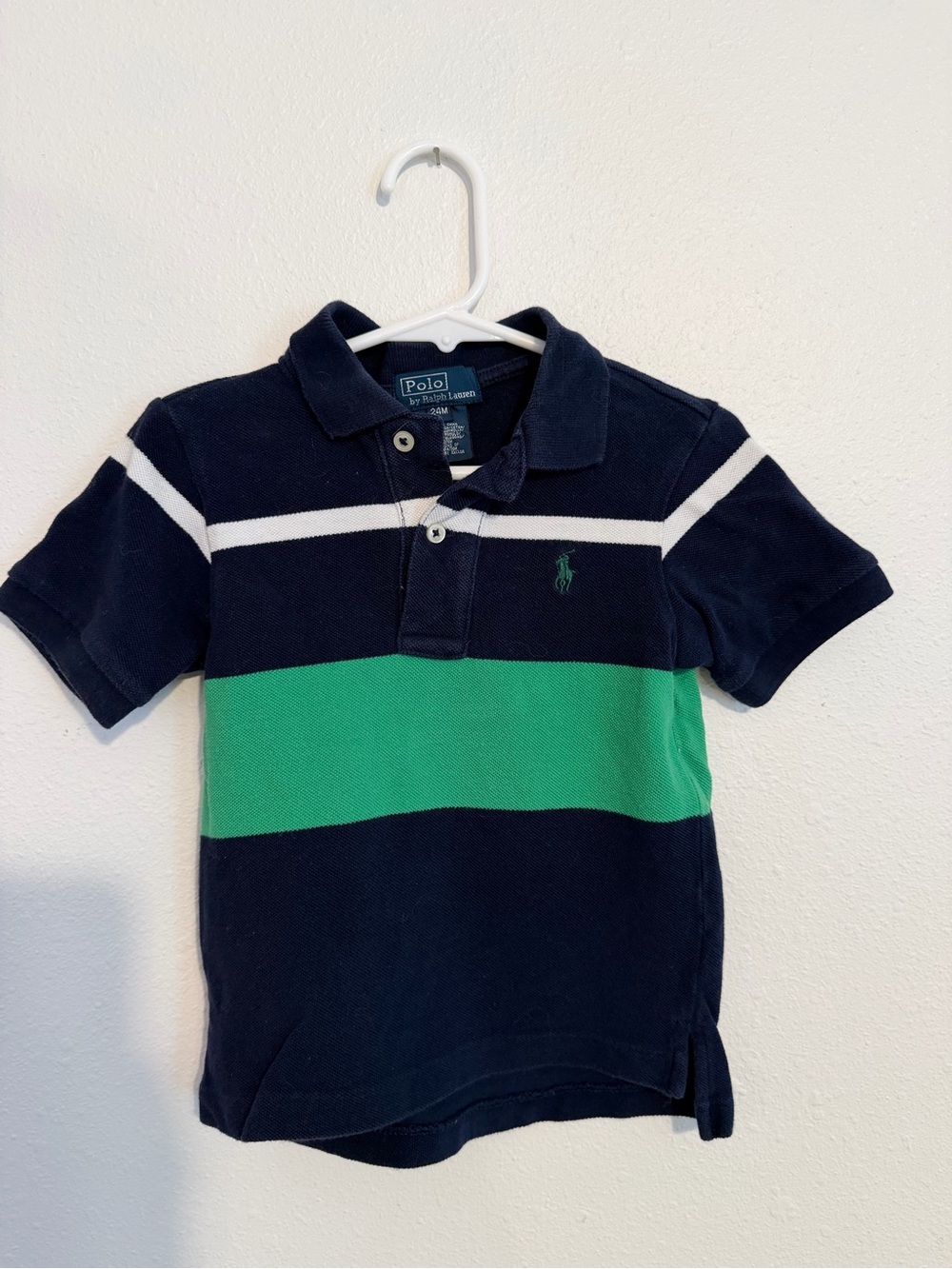Polo by Ralph Lauren Navy, Green & White Striped Kids Polo